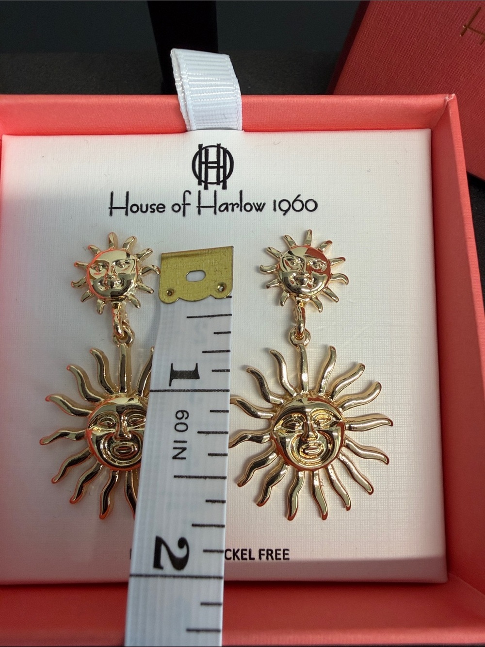 House of Harlow 1960 | Gold Tone Double Sun Drop Celestial Statement Earrings 🌞 - Picture 7 of 9